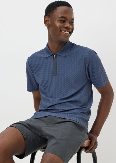 Souluxe Navy Printed 1/4 Zip Golf Polo Top