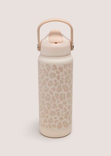 Cream Animal Print Handle Water Bottle