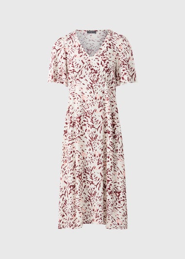 Burgundy Spot Print V Neck Midi Dress