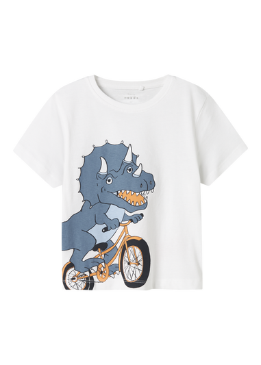 Name It Boys White Dino Regular Fit T-Shirt