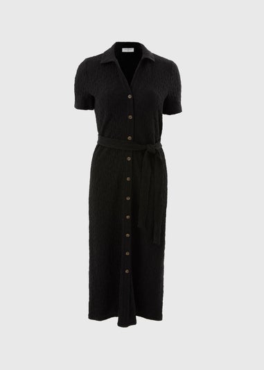 Black Textured Shirt Midi Dress