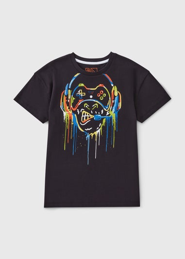 Black Gamer Monkey T-Shirt (7-15yrs)