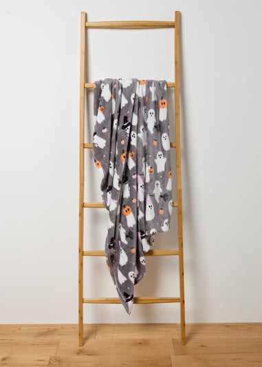 Grey Ghost Print Fleece Throw