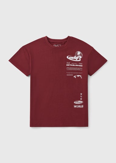 Boys Burgundy World T-Shirt (7-15yrs)