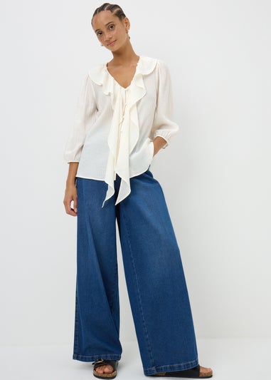 White Frill Tie Neck Blouse