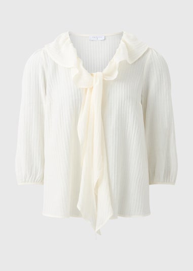White Frill Tie Neck Blouse