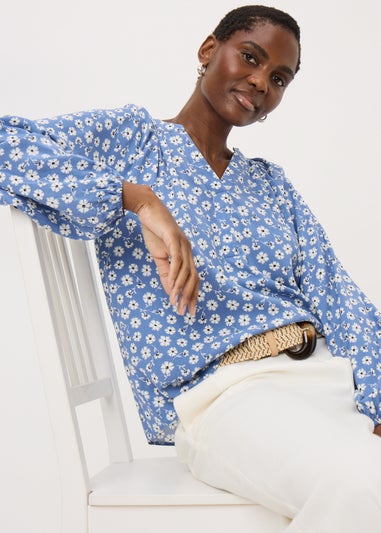 Blue Floral Popover Shirt
