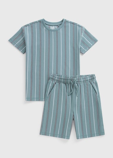 Boys Blue Striped T-Shirt & Shorts Set (7-15yrs)