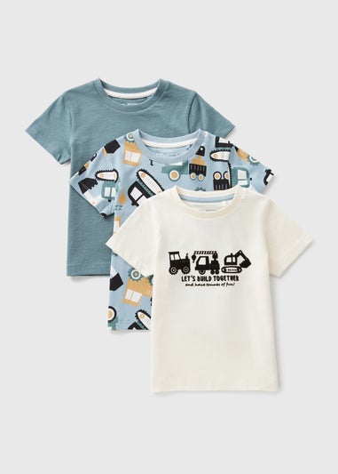 3 Pack Boys Blue Tractor T-Shirts (1-7yrs)
