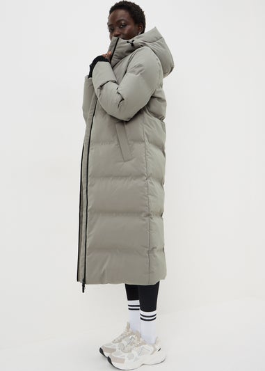 Grey Longline Waterproof Padded Coat