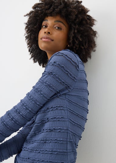Navy Textured Long Sleeve Top