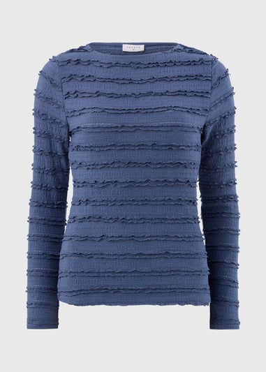 Navy Textured Long Sleeve Top