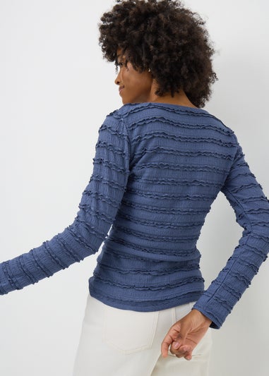 Navy Textured Long Sleeve Top