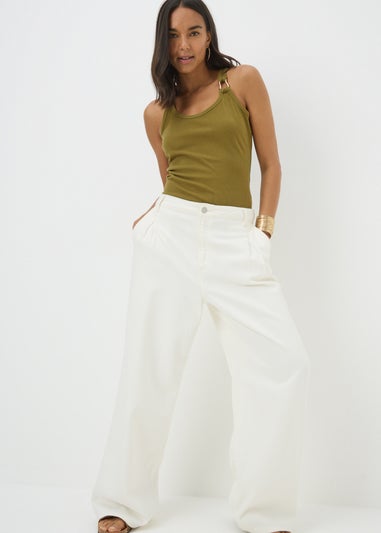 Green Ribbed Gold Hardware Detail Vest
