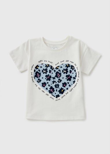Girls Blue Leopard Heart T-Shirt (1-7yrs)