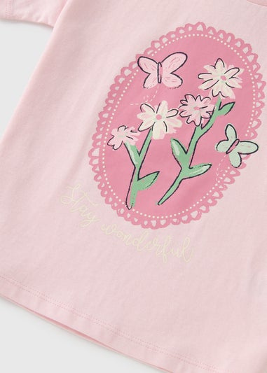 Girls Pink Flower T-Shirt (1-7yrs)