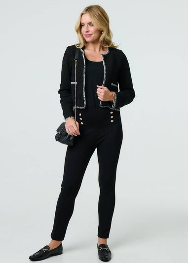 Izabel London Black Contrast Stitch Trim Cropped Jacket