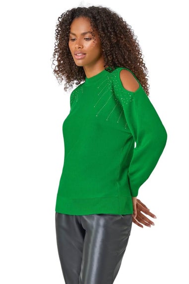 Dusk Green Dusk Sparkle Cold Shoulder Jumper