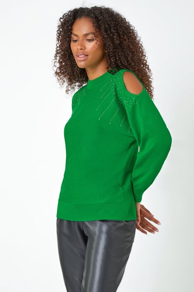 Dusk Green Dusk Sparkle Cold Shoulder Jumper