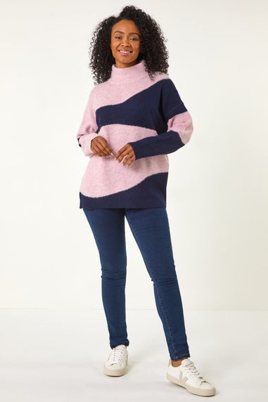Roman Navy Petite Colour Block Knit Jumper