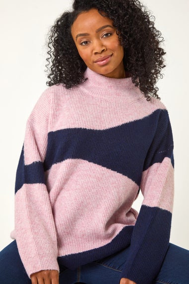 Roman Navy Petite Colour Block Knit Jumper