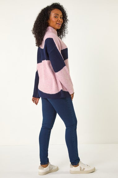 Roman Navy Petite Colour Block Knit Jumper
