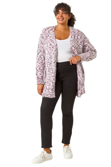 Roman Pink Curve Fluffy Textured Cardigan