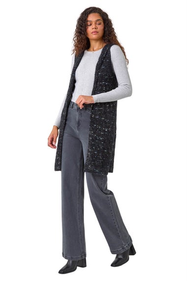 Roman Black Textured Fluffy Knit Hooded Gilet