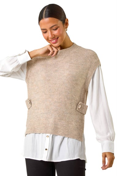 Roman Natural Contrast 2 In 1 Knit Jumper