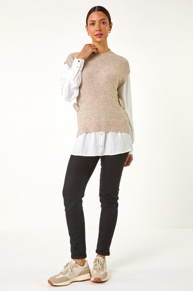 Roman Natural Contrast 2 In 1 Knit Jumper