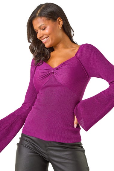 Roman Mauve Sweetheart Neck Ruched Knit Jumper