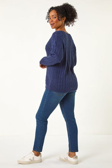 Roman Navy Petite V-Neck Knit Jumper