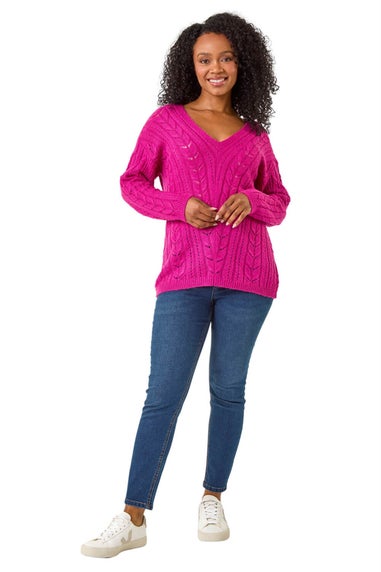 Roman Pink Petite V-Neck Knit Jumper