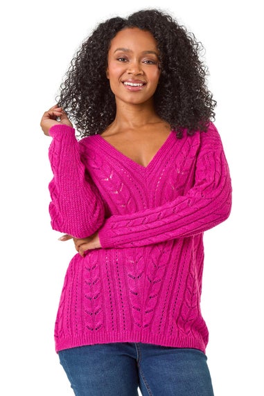 Roman Pink Petite V-Neck Knit Jumper