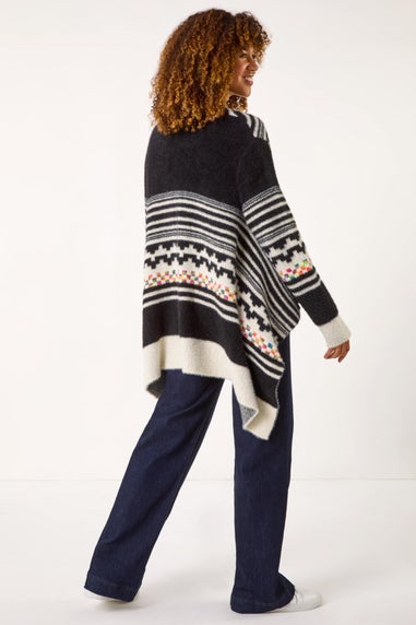 Roman Black Pattern Fluffy Knit Cardigan