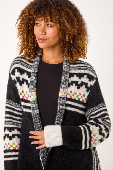 Roman Black Pattern Fluffy Knit Cardigan