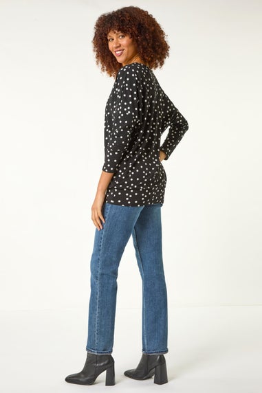 Roman Black Spot Print Drop Shoulder Top