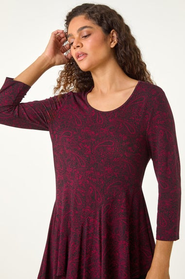 Roman Red Paisley Print Hanky Hem Top