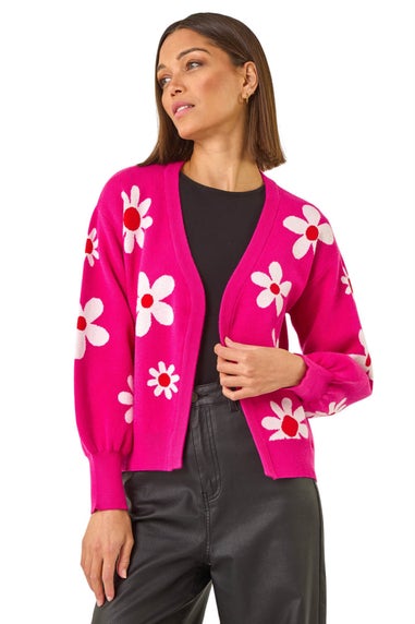 Roman Pink Floral Jacquard Knit Cardigan