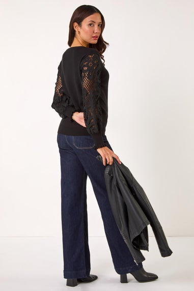 Roman Black Lace Sleeve Knit Jumper