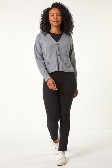 Roman Grey Petite Buttoned Knit Cardigan