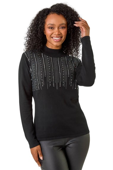 Roman Black Petite Hotfix Knitted Jumper