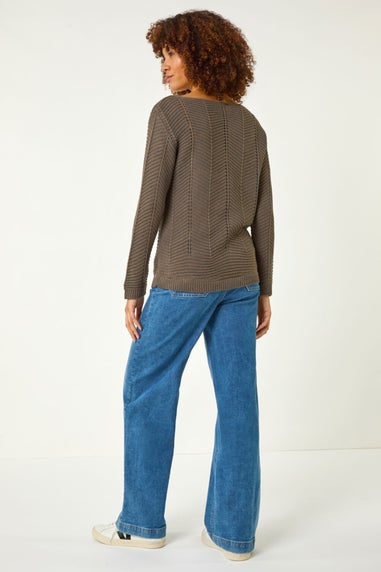 Roman Brown Melange Chevron Knit Jumper