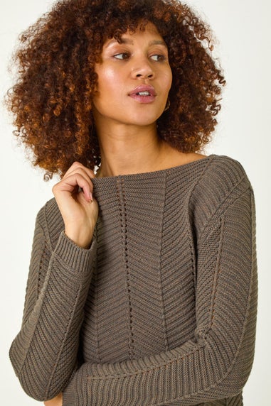 Roman Brown Melange Chevron Knit Jumper