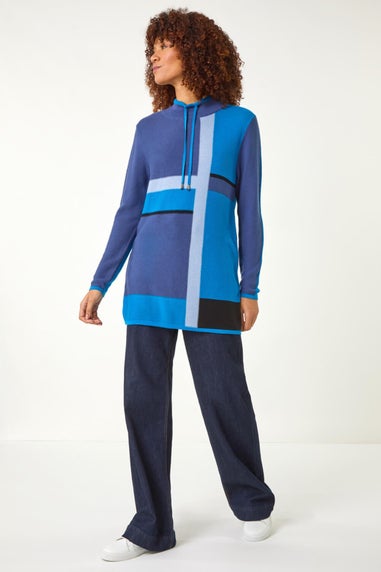 Roman Royal Blue Colour Block Roll Neck Knit