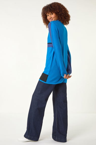 Roman Royal Blue Colour Block Roll Neck Knit