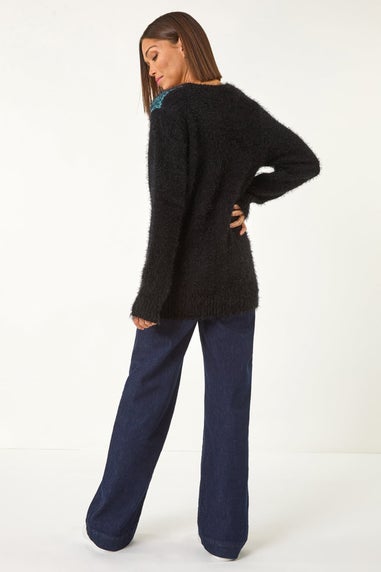 Roman Green Colour Block Fluffy Knit Jumper
