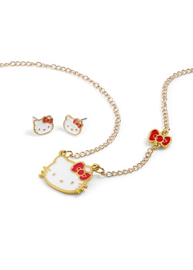 Hello Kitty Gold Earring & Necklace Set