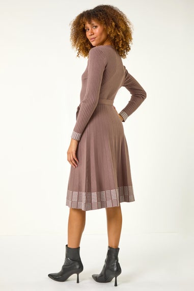 Roman Mink Ribbed Stretch Knit Border Print Dress