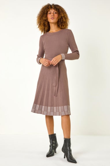 Roman Mink Ribbed Stretch Knit Border Print Dress